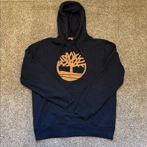 Timberland Men's Black Hoodie with Brown Logo